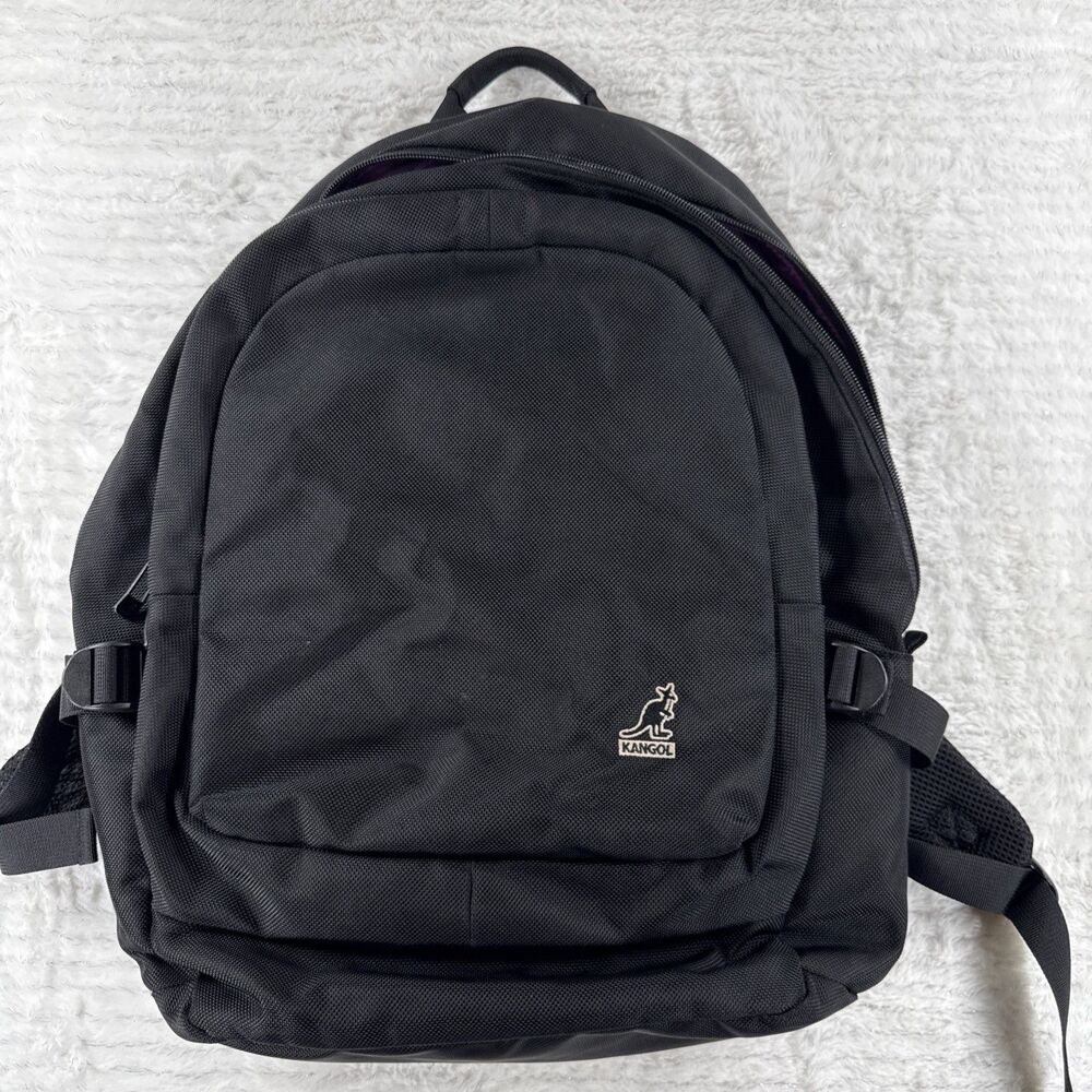 Kangol AM Backpack Black with Purple Kangaroo Print Lining Large